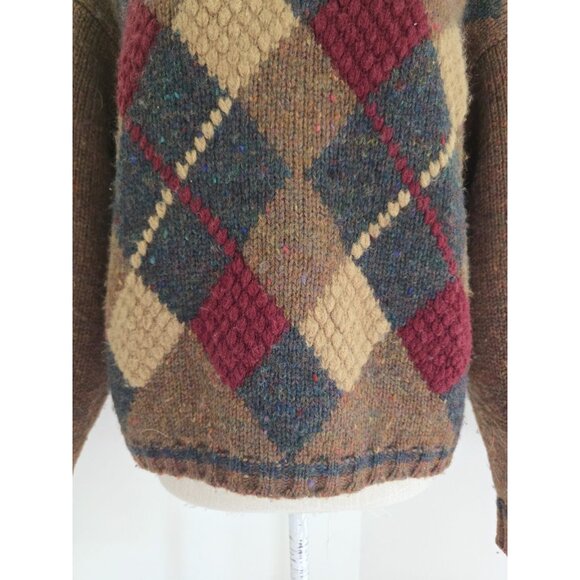 Geoffrey Beene Wool Vintage Argyle Preppy Crew Brown USA Sweater Womens Size M - Picture 5 of 11